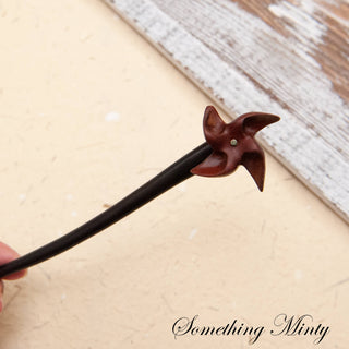 Natural Wooden Hair Stick with Free- Spinning Pinwheel