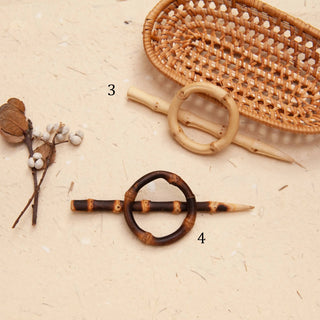 Natural Bamboo Root Circle Hair Slide 