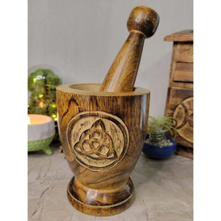 Witch's Wooden Mortar & Pestle Triquetra, Mortar Tree 