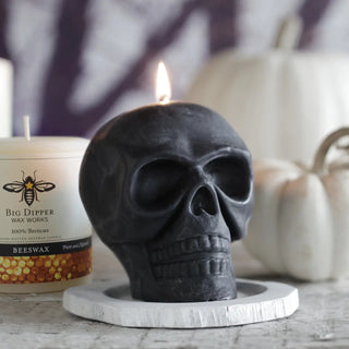 Sculpted Skull Candle – 100% Beeswax – Black - Handcrafted 