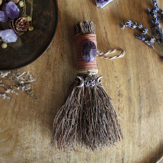 Triple Moon Pentacle Witch's Broom, Witchy Altar Besom 