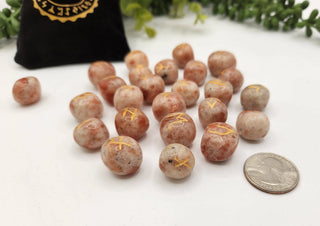 Sunstone Semi-Precious Gemstone Rune Sets + Velvet Pouch 