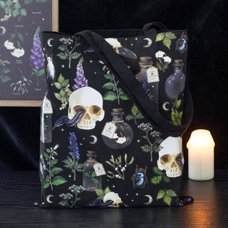 Venom & Vines Gothic Skull Print Polycotton Tote Bag 