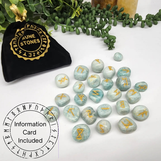 Amazonite Rune Sets with Velvet Pouch
