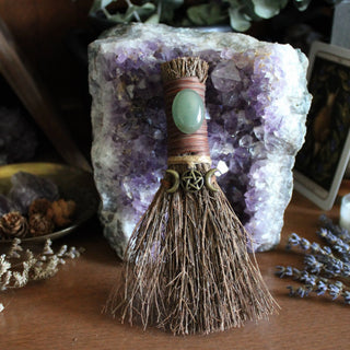 Triple Moon Pentacle Witch's Broom, Witchy Altar Besom 