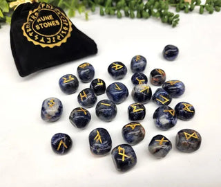 Sodalite Semi-Precious Gemstone Rune Sets with Velvet Pouch 