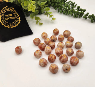 Sunstone Semi-Precious Gemstone Rune Sets + Velvet Pouch 