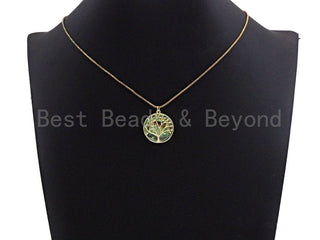 Abalone InlayTree Round Pendant/Charm, Gold Wire Tree Cubic Zirconia Pendant, Abalone Charm, 22x24mm,Sku#Z892