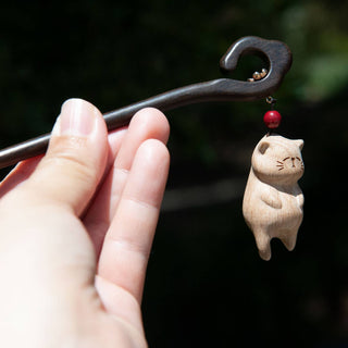 Lazy Cat Wooden Hair Stick