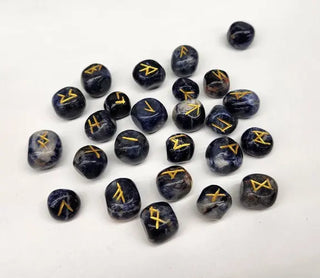 Sodalite Semi-Precious Gemstone Rune Sets with Velvet Pouch 