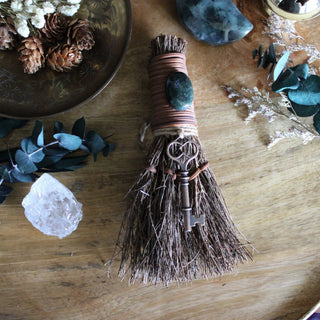 Skeleton Key Witch's Broom, Crystal Witch Altar Besom 