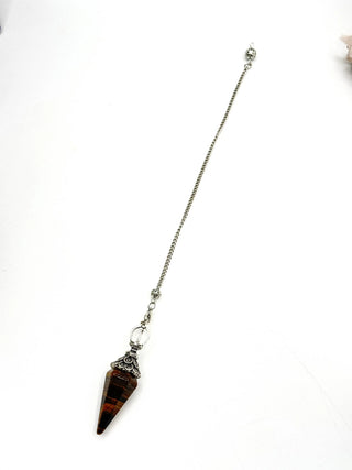 Yellow Tiger Eye Double Cap Pendulum with Silver Plate Chain 