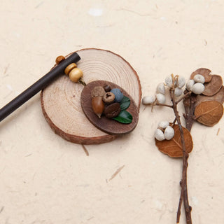 Wooden Acorn and Coffee Bean Hair Stick 